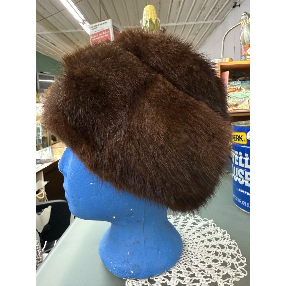 Vintage Genuine Mink Fur Russian USHANKA Hat USSR Rot-Front Leningrad Pillbox